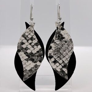 Faux Dangle Earrings Double Layer Snake Skin Animal Print